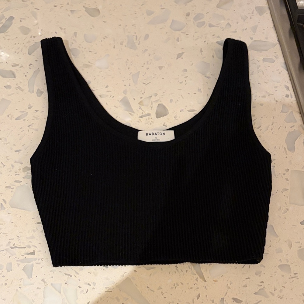 Babaton Black Ribbed Scoop Crop Top